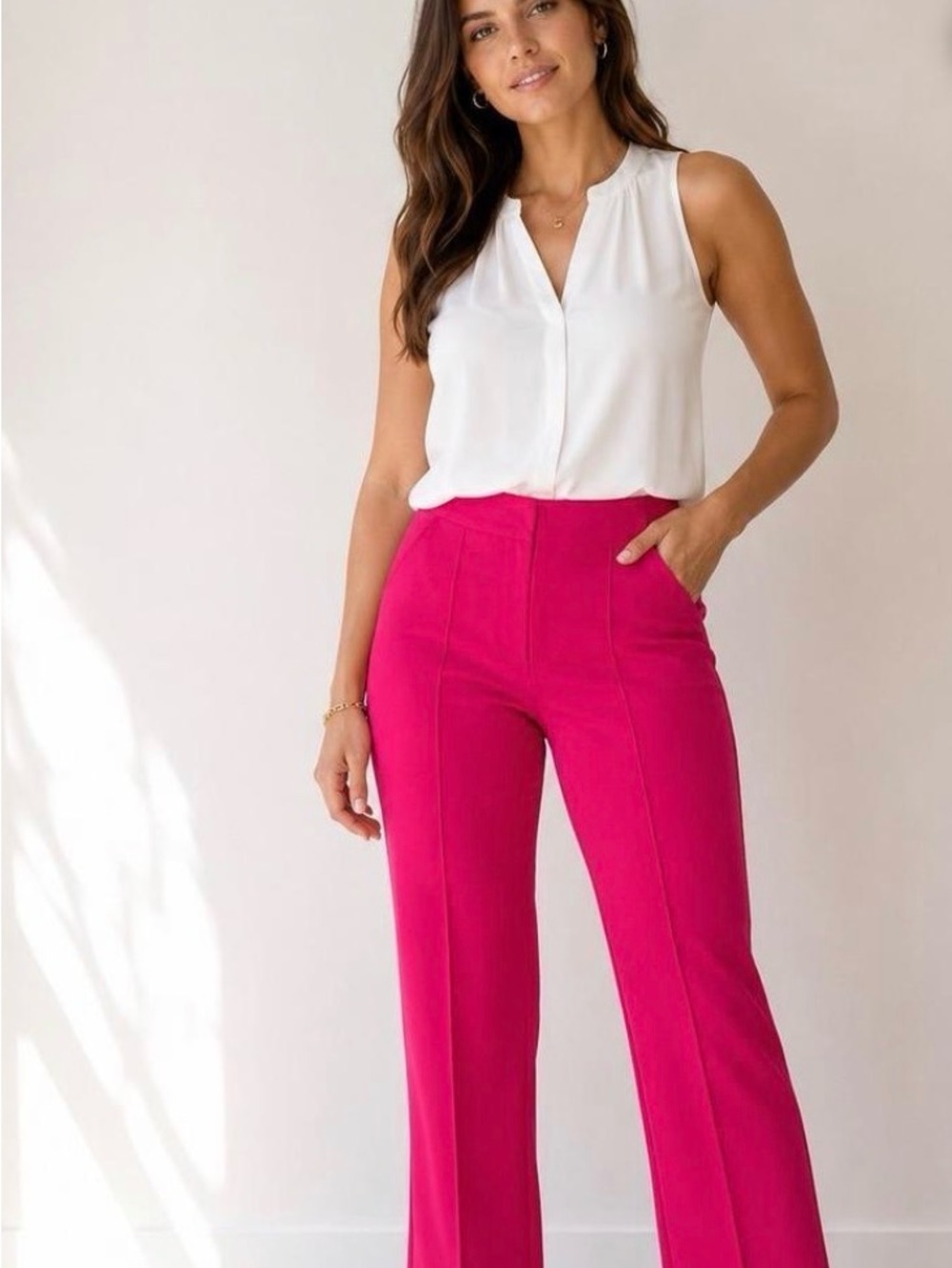 Women's High-Waist Wide-Leg Pants - raspberry